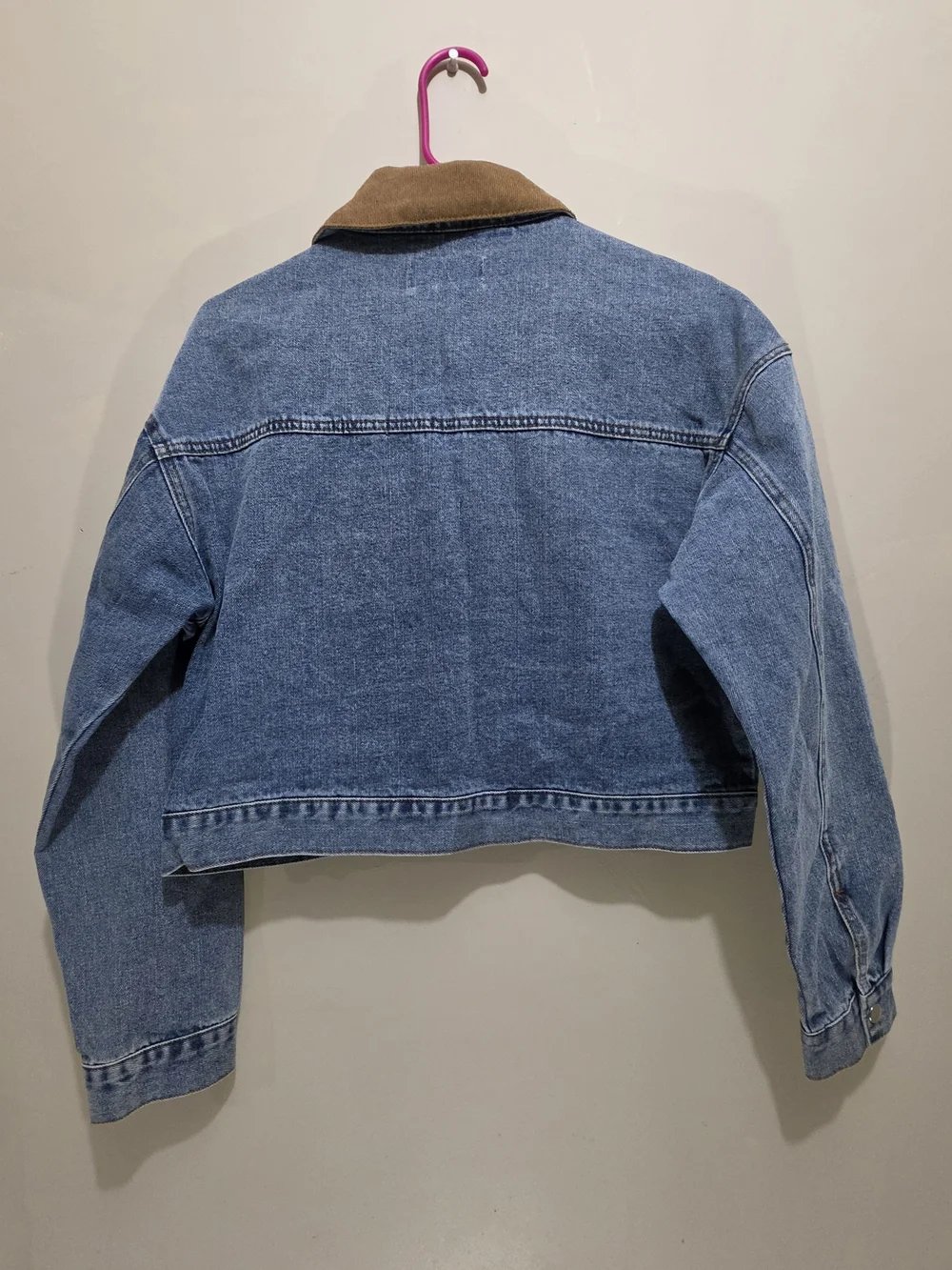 VIGOSS Cropped Denim Jacket Small Corduroy Collar Snap Front Blue - Picture 13 of 13